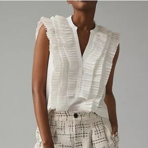 Anthropologie Maeve Sleeveless Accordion Ruffle Pleated Top White Size XXS NWT